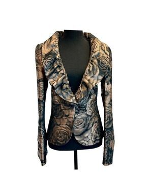 Armani Collezioni floral jacquard blazer jacket rose gold metallic ruffle collar